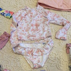 Janie and Jack Pink Animal Print Rashguard Set / swim suit
